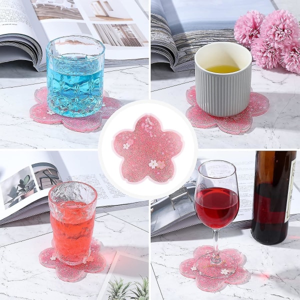 Sakura Glitter Coaster, romantisk Sakura Quicksand Pink Coffee Heatpad Water Coaster