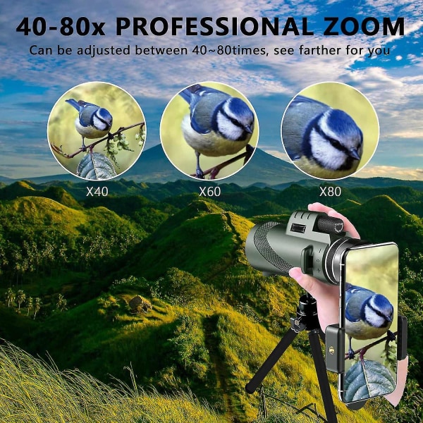 Hd Monokular Teleskop 80x100 med Smartphone Holder og Stativ