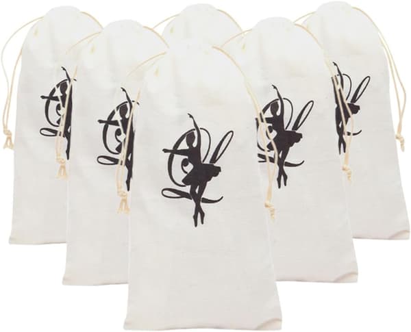 6 stk. lærredssnøreposer til dansesko 13x27cm, bærbar balletsko-organizer