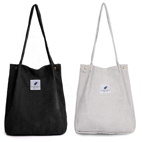 Corduroy Tote Bag, Axelremsväska i Corduroy Stor Kapacitet Casual Handväskor