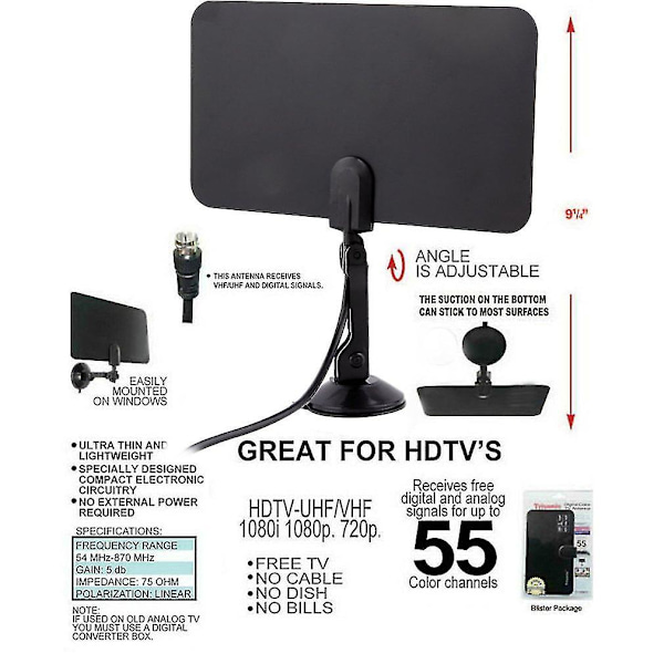 Ultra Tynd Indendørs Digital TV Antenne HD Flad Design DTV Box