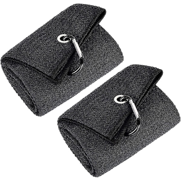 2 Golfhanddukar | Premium Mikrofibertyg | Våffelmönster | Robust Karabinkrok, Svart