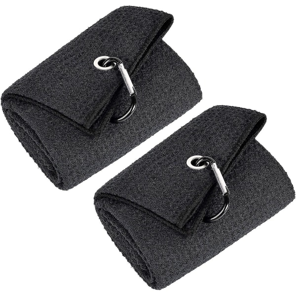 2 golfhåndklær | Premium mikrofiberstoff | Vaffelmønster | Kraftig karabinkrok, svart