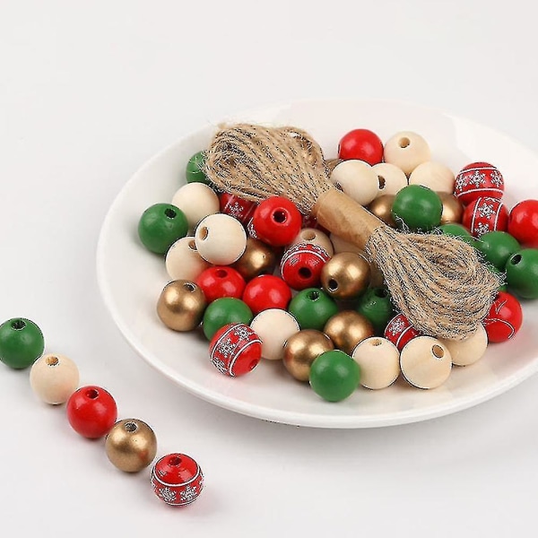 Jul træperle ufærdige runde perler Craft halskæde