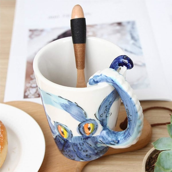 3d kaffekrus, håndlavet håndmalet kreativ kunstkrus Keramiske mælkekopper rejsekrus Ocean Octopus
