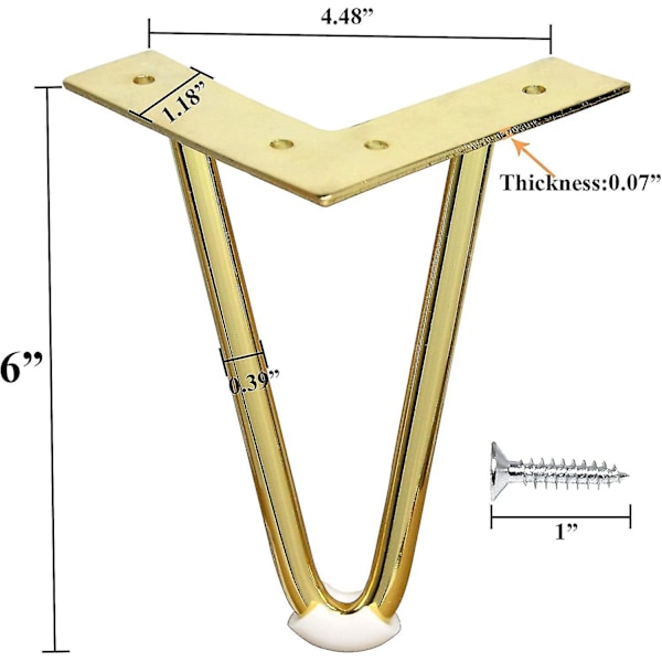 Sæt af 4 15cm Guld Metal Møbelben, Robuste Hårnålsben