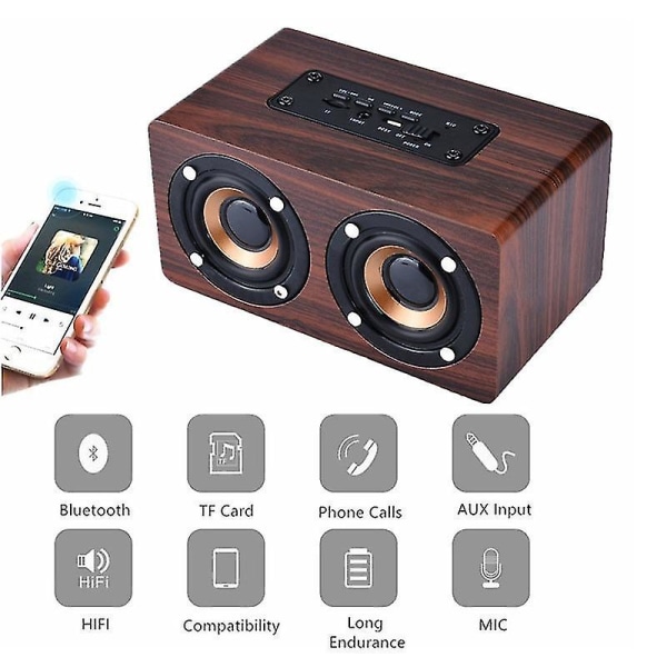 Retro trådløs træ Bluetooth-højttaler Mini 3D Dual Support