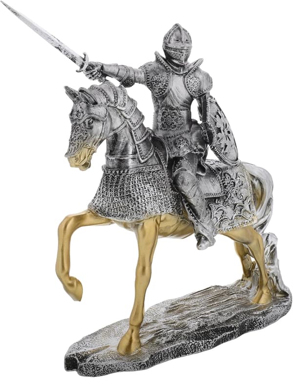 Middelalderlig ridderfigur i harpiksstatue for skrivebordsdekorasjon, kontor og hjemmedekorasjon