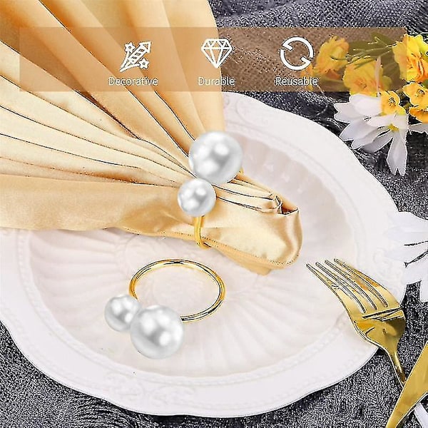 20-pakke Perle Serviettringer Sett Gull Serviettspener Metall Ferie Serviettringer Holdere Spener For Ta-yuhao