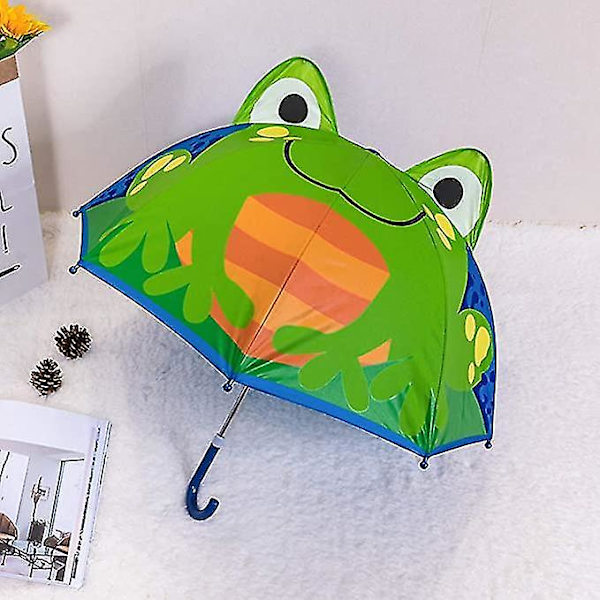 Lasten sateenvarjo pojille ja tytöille, piirretty eläinten korvilla, pitkä kahva