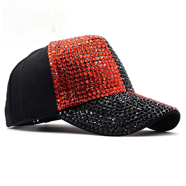 Andningsbar Baseballkeps med Strass för Utomhusfritid, Solskydd, Justerbar Red