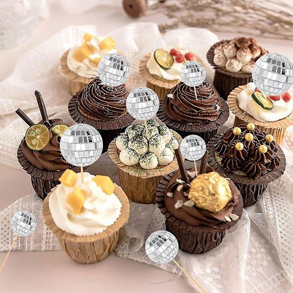6 stk. Kageindsatser Kreativ Udsøgt Glat Overflade Skinnende Dekorer Spejl Discokugle Cupcake Pinde Party Tilbehør Kaesi 4cm