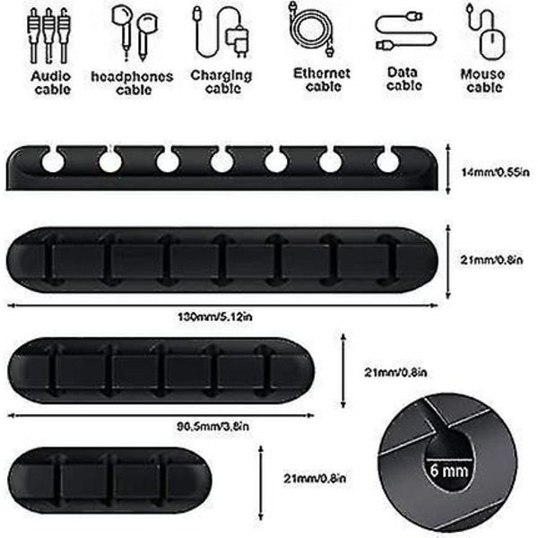 Kabelhållare Klipp Svart 3-pack Silikon Trådarrangör
