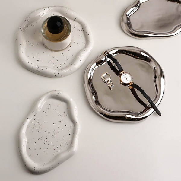 Moderne keramisk sølvbelagt plade Skrivebordsdekoration Hvid D