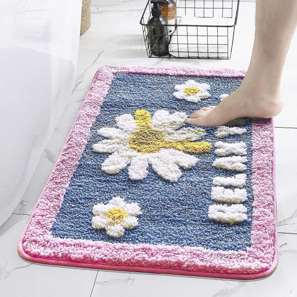 Pink Daisy Blomster Badeværelsesmåtter Skridsikker Brusebadsmåtter Bademåtte