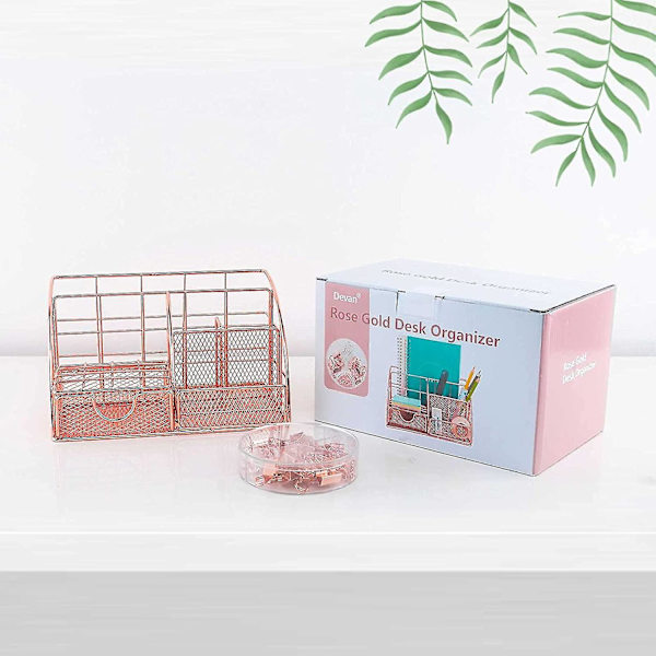 Rosaguld Skrivebordsarrangør Skuffe Metal Desktop Organizer