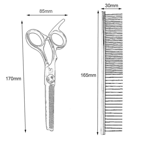 Sæt med Pels-Pleje Saks, Tyndende, Buede Saks, Kam, Hårklipning