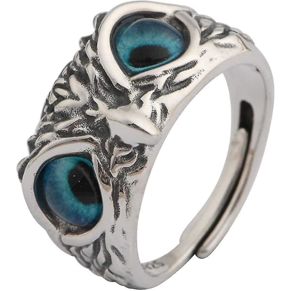 Adjustable Sterling Silver Demon Eye Owl Ring , 925 Silver Demon Eye Owl Gift