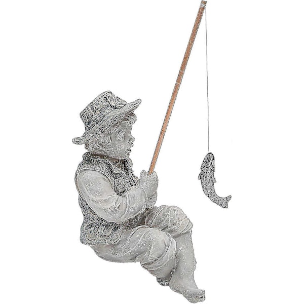 Liten Fiskepojke Staty, 3D Harts Miniatyr Staty Ornament, Inomhus Utomhus Söta Karaktär Staty Trädgård Tillbehör