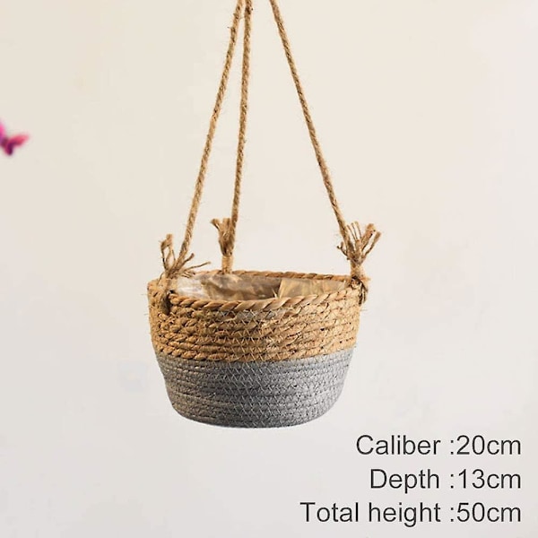 20 cm:n riippuva olkipenkki juuttinarulla - Wicker-seinäripustuskorin