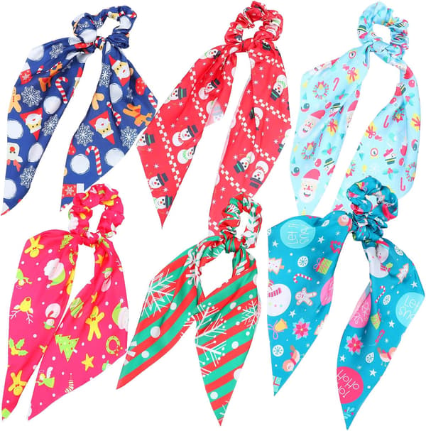 6st Julband Scrunchie Lång Svans Hårband Elastiska Hästsvanshållare Hår Scrunchie Resår för Julkalas