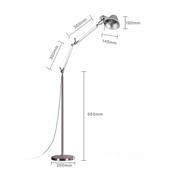 Gulvlampe Stående Justerbar Arkitekt Svingarm Metal Base