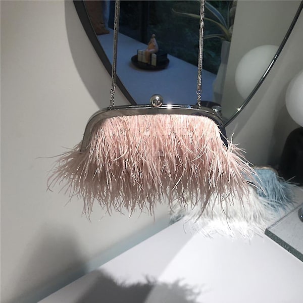 Hääpukukassi Höyhenen Ristiriimuinen Laukku 3 Väriä Höyhenen Luksus Naisten Laukut Juhliin Pink Snake and peal chain
