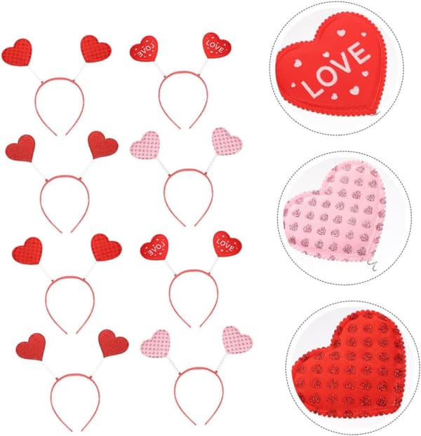 8 stk. Valentinsdag Hjertehårbånd Sæt, Røde og Lyserøde Smarte Fest Hårbånd