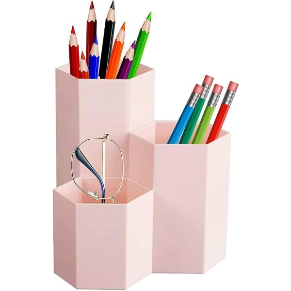 Sekskantet penneholder, sekskantet blyantholder i plast for hjem, kontor, skole