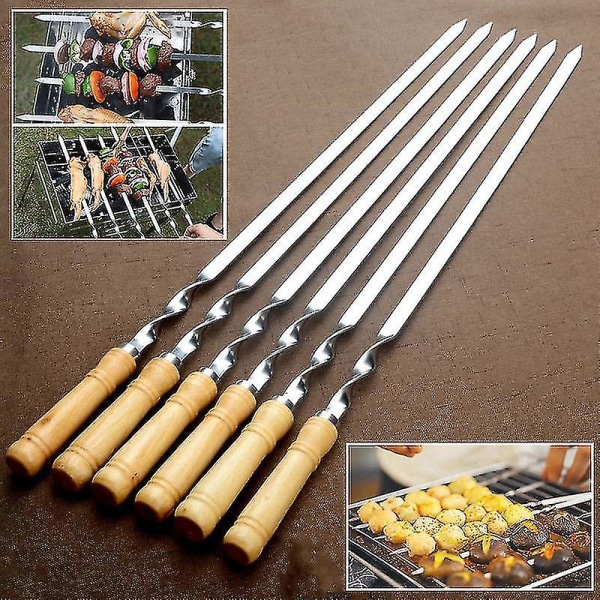 6 stk Rustfrie Grillspydde Utendørs Grill Lange Håndtak Barbecue Stick-g-yuhao