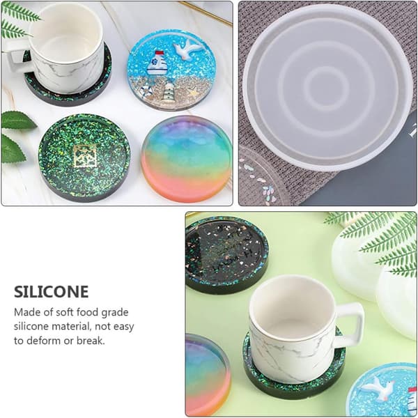 4 stk. runde silikone kopmåtteforme DIY Coaster Making Mold Sæt til harpikshåndværk epoxy, stor størrelse