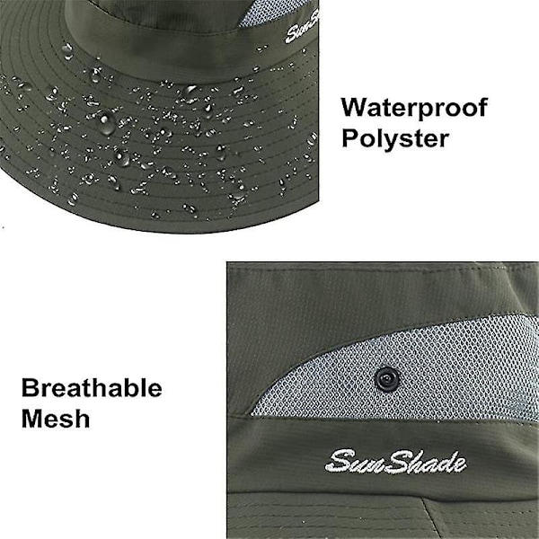 Sommerhatt for kvinner med bred brem, UV-beskyttelse for utendørs, strand, fiske, fotturer Army Green