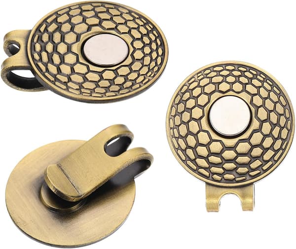 3 stk. sinklegering golfballmarkør klips hattklemme 25 mm kobberfarge golftilbehør
