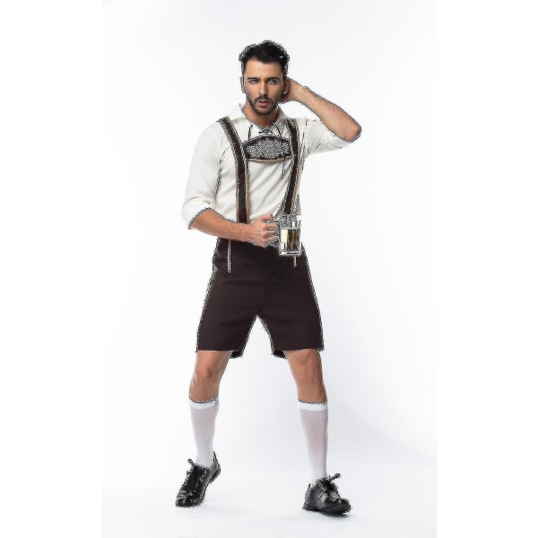 3-delt Oktoberfest-kostyme for voksne menn - Tysk bayersk Oktoberfest-festival øl Lederhosen klær L