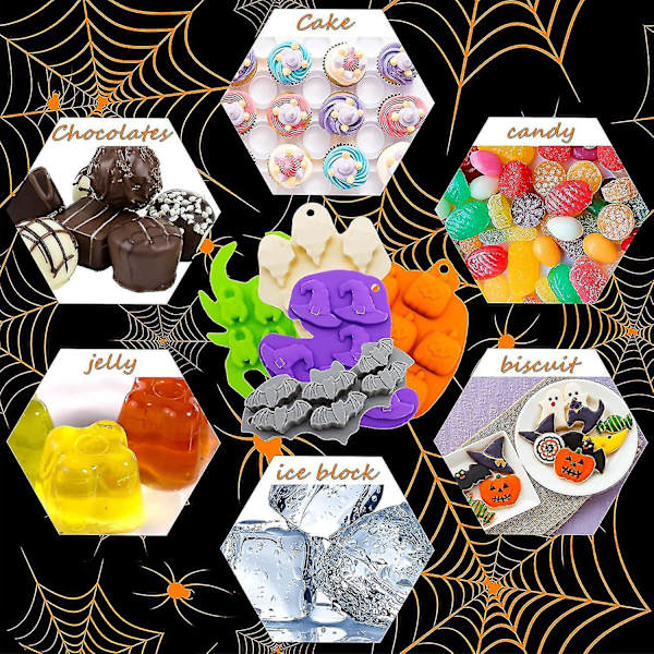 5 stk Halloween Silikonforme, Halloween Party Slikforme Non-stick Halloween Bageforme Med Græskar Bat Spøgelse Troldmand Hat Til Køkkenbagning T Uu-y