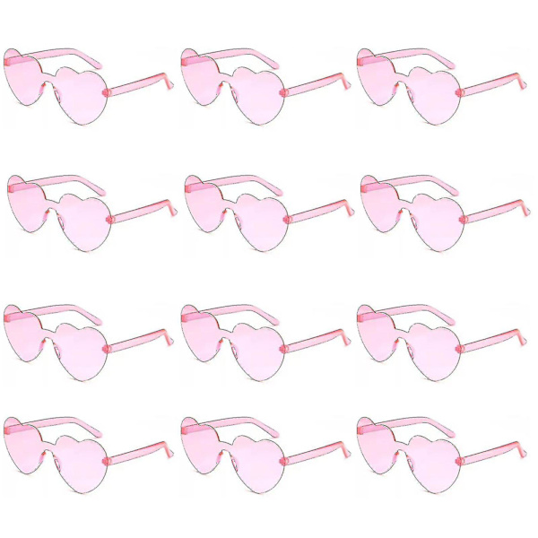 12 Par Hjärtformade Solglasögon, Kantlösa Hjärtglasögon Möhippa Solglasögon Transparenta Godisfärgade Hjärtformade Solglasögon För Kvinnor Tonåringar Festfavoriter Pink
