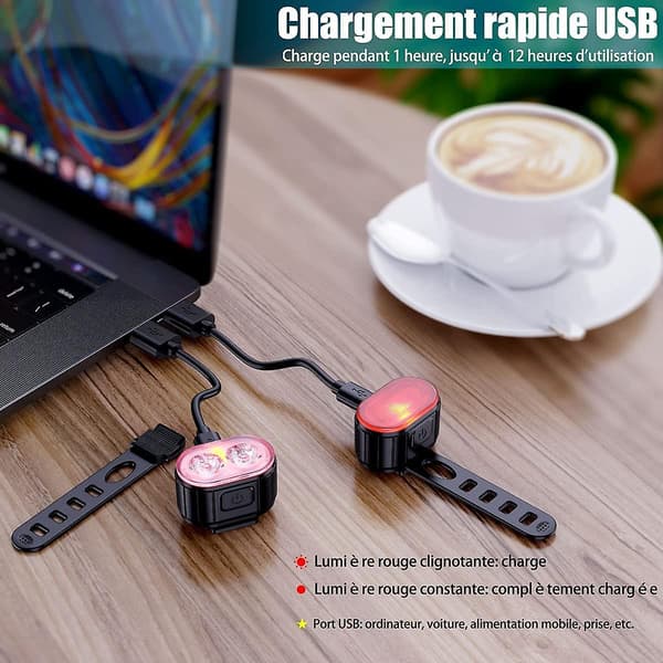 LED-sykkellys, USB-ladbare front- og baklykter, IPX5 vanntett LED-sykkellys, Dobbel