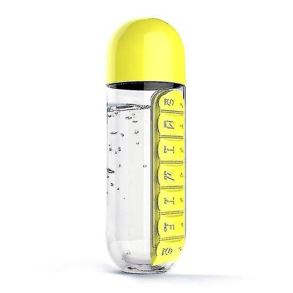 600ml Plast Pill Organizer Flaske Bærbar Reise Drikkeflasker-yuhao Yellow
