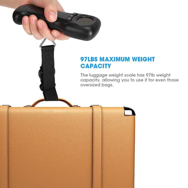Digital bagagevægt, 44kkg/97lb bærbar hængende bagagevægt med digital LCD-skærm Travel Sui