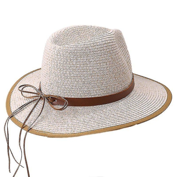 Solhatt för kvinnor i brittisk stil med band och rosett i kontrastfärg, fedora-modell för stranden