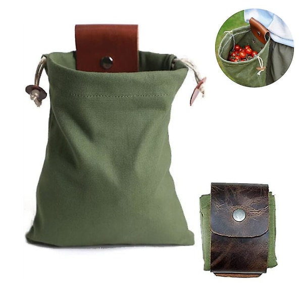 Canvas Foraging Pouch, Frugtplukkepose, Svampeforagingpose, Grøn