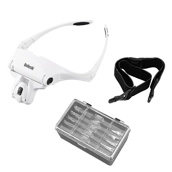 9892b1 Forstørrelsesglas 5 Linser Pandebånd 2LED Hovedlamper