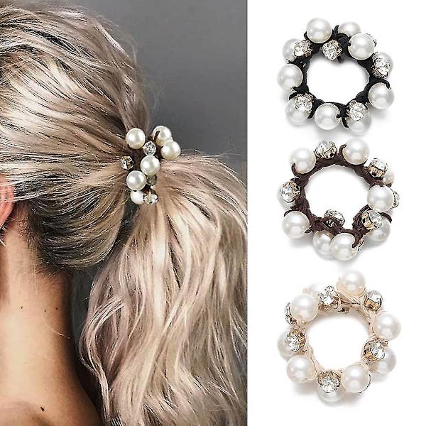Hårbånd Sort Elastiske Hår Scrunchies Perle Hårbånd Krystal Hårrebber Hårtilbehør
