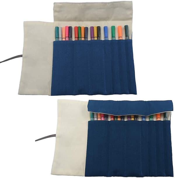 Canvas Pennafodral Handgjort Vikbart Rullbart Pennfodral Resefodral