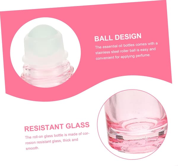 Glasrullflaskor för eteriska oljor och parfym 6 st 5 ml rosa påfyllningsbara reserullflaskor