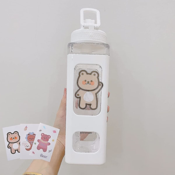 Stor Kawaii vattenflaska med sugrör och klistermärke Kawaii stor hona vattenflaska (vit, 700ml/23,6)