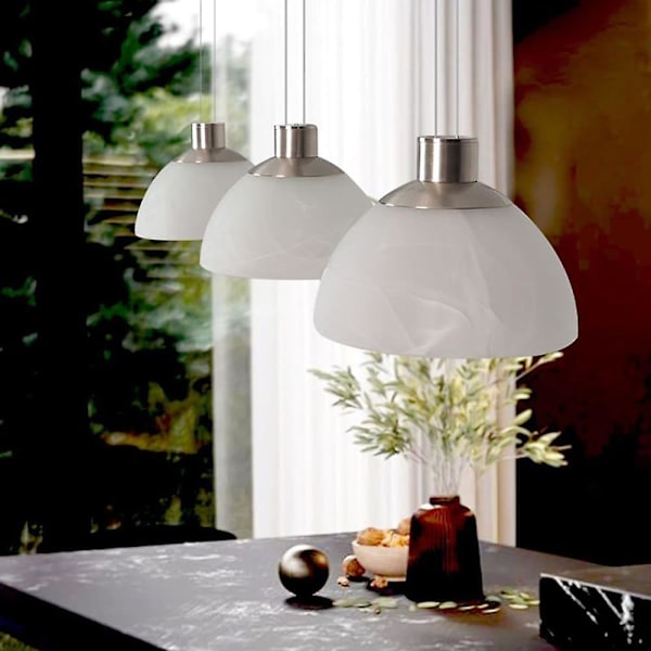 LED-riipusvalaisin harjattu nikkelilasi 3-lamppu opal