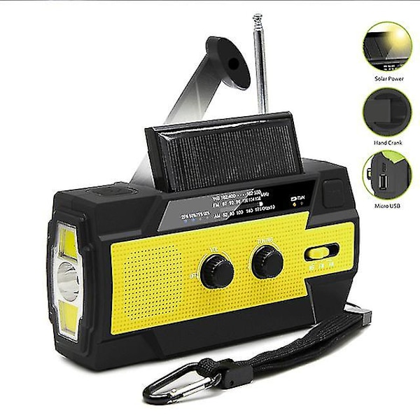 4000mAh Powerbank Multifunktionell Bärbar Radio FM AMWB Handvev Sol Dynamoficklampa SOS Nödväderradiomottagare Yellow