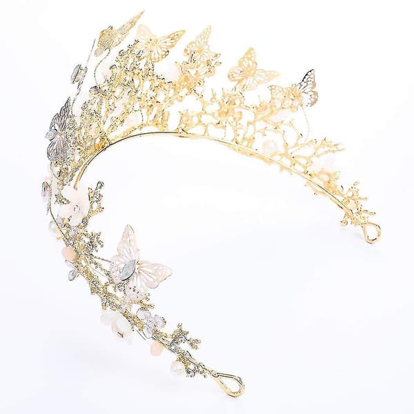 Barnens Dag Present Kristall Fjäril Bröllopskronor Guld Strass Tiaror Blomma Bröllopskronor An