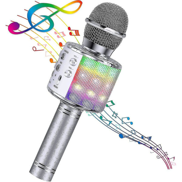 Bluetooth 4 i 5 karaoke trådlös mikrofon med led-ljus, bärbar mikrofon för barn, flickor (shikai)-yuhao